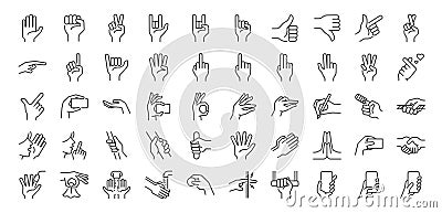 Hand gestures line icon set. Included icons as fingers interaction, pinky swear,Â forefinger point, greeting, pinch, hand washing Vector Illustration